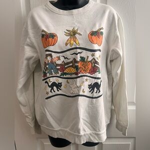 Halloween Themed Sweatshirt with Pumpkins and Cats